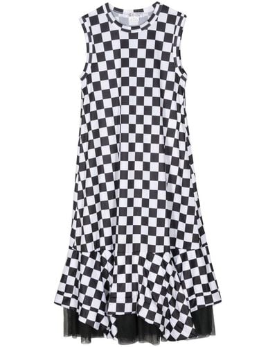Comme des Garçons Checkerboard-print layered-hem dress - Blanco