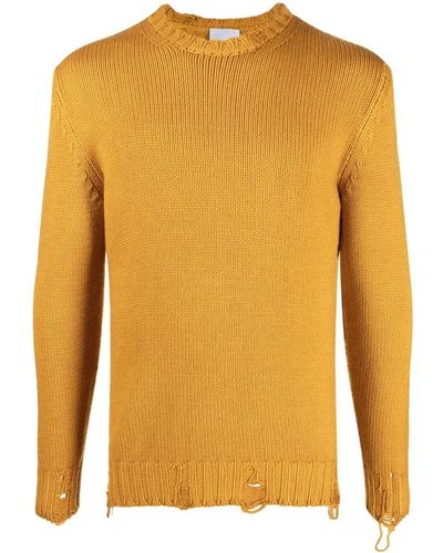 PT Torino Distressed Round-neck Sweater - Yellow