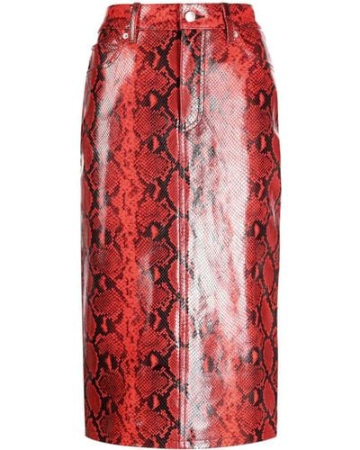Alexander Wang Snakeskin-effect Leather Pencil Skirt - Red