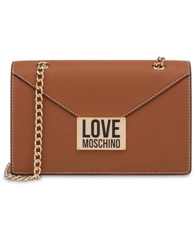 Love Moschino Handtasche mit Logo-Schild - Braun