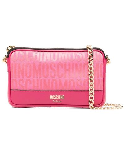 Moschino Bolso satchel con logo estampado - Rosa