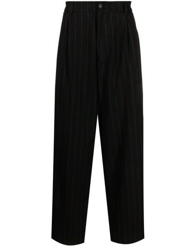 FAMILY FIRST Pleated Pinstripe Drop-crotch Pants - Black