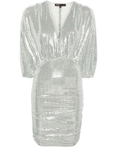 Maje Sequinned Ruched Minidress - Gray