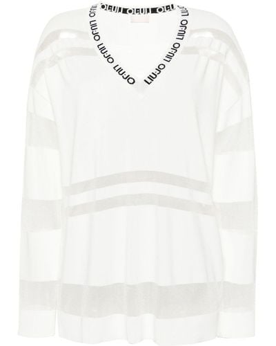 Liu Jo Gestreifter Pullover mit Logo - Weiß