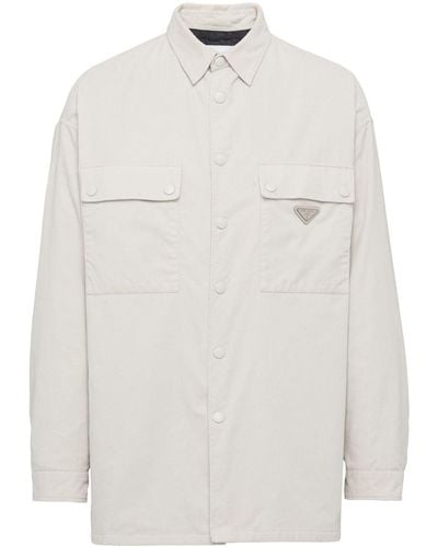 Prada Triangle-logo Pinwale-corduroy Shirt - White