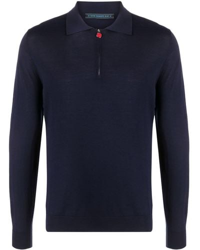 Kiton Half-zip Wool Polo Shirt - Blue