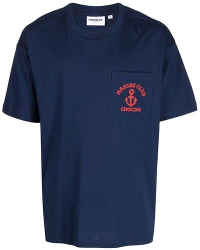 Chocoolate T-shirt girocollo con stampa - Blu