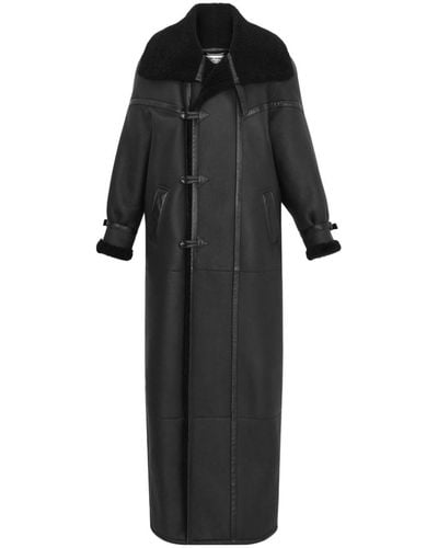 Saint Laurent Shearling-lining Leather Long Coat - Black