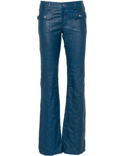 Zadig & Voltaire Hippie Crinkled Leather Flared Trousers - Blue