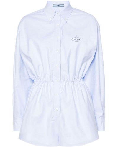 Prada Logo-embroidered Cotton Playsuit - White