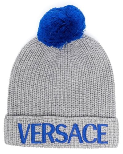 Versace Logo-embroidered Beanie - Grey