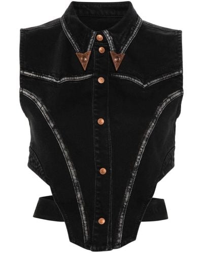 Versace Jeans Couture コルセットスタイル デニムトップ - ブラック