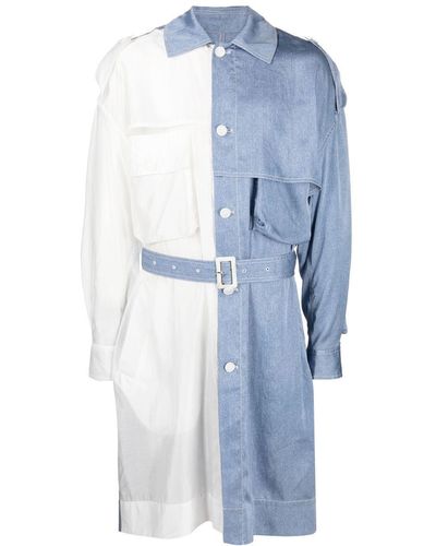 Feng Chen Wang Two-tone Belted Trench Coat - Blue