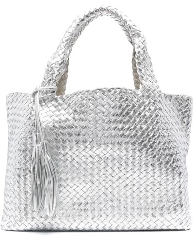 P.A.R.O.S.H. Happy Woven Leather Shoulder Bag - Grey