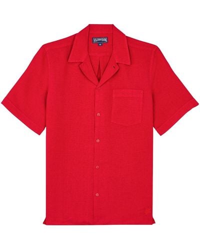 Vilebrequin Kurzärmeliges Hemd aus Leinen - Rot
