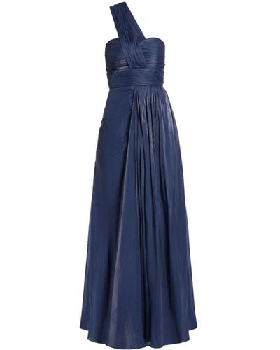 Badgley Mischka Asymmetric Plissé Gown - Blue