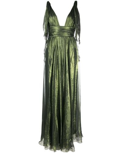 Maria Lucia Hohan Robe longue drapée en soie à design sans manches - Vert