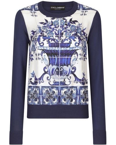 Dolce & Gabbana マジョリカ シルクセーター - ブルー