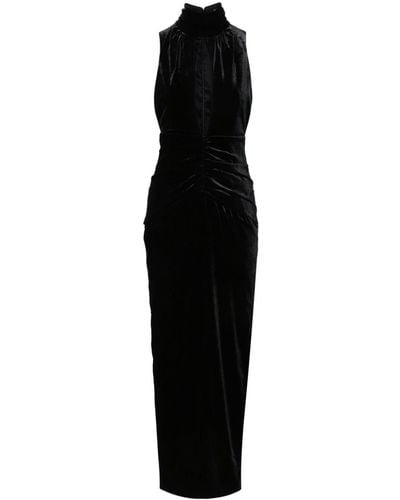 Alessandra Rich Cutout Gathered Stretch-velvet Maxi Dress - Black