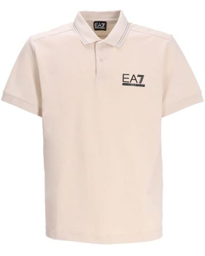 EA7 Logo-embroidered Cotton-blend Polo Shirt - Natural