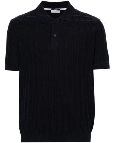 Paul & Shark Ribbed Fine-knit Polo Shirt - Black