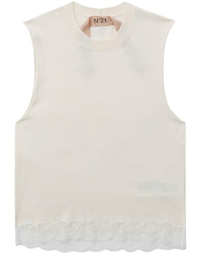 N°21 Lace-trim Knitted Top - White
