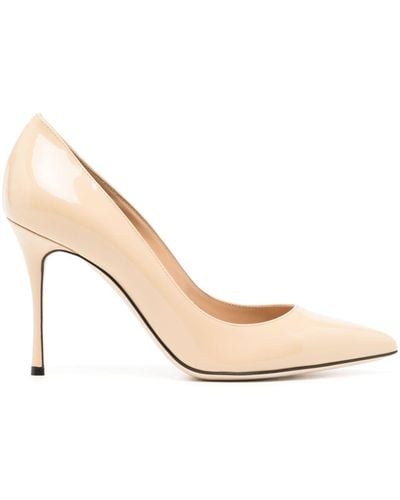 Sergio Rossi Godiva 90mm Leather Court Shoes - Natural