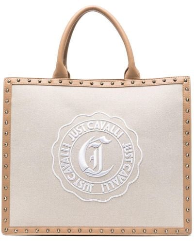 Just Cavalli Logo-embroidered Canvas Tote Bag - Natural