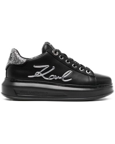 Karl Lagerfeld Silver-tone Logo-detail Sneakers - Black
