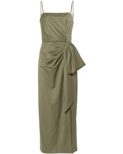 MSGM Pinstripe Knotted-waist Midi Dress - Green