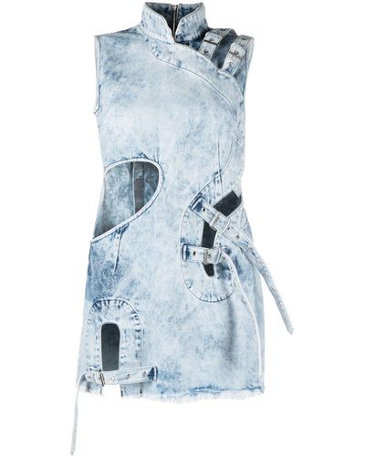 Marques'Almeida Robe courte en jean à découpes - Bleu