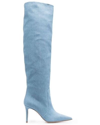 SCAROSSO Denim 85mm Thigh-high Boots - Blue