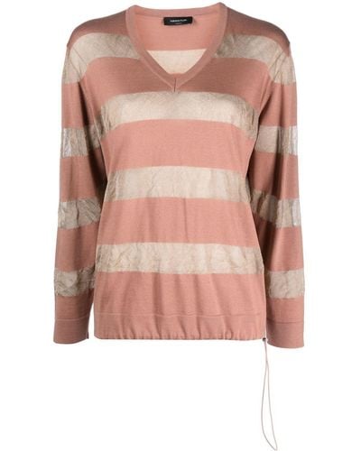 Fabiana Filippi Striped V-neck Sweatshirt - Pink