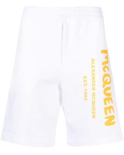 Alexander McQueen Logo-print Cotton Shorts - White