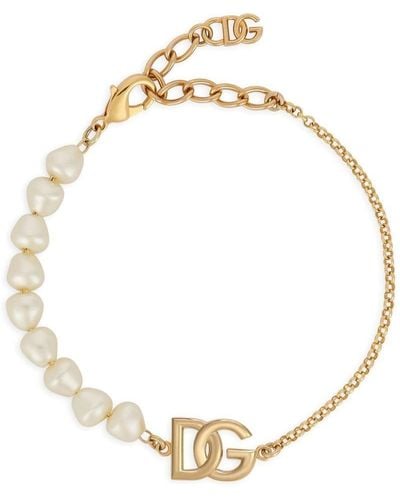 Dolce & Gabbana Bracelet chaîne avec perles et logo DG - Métallisé
