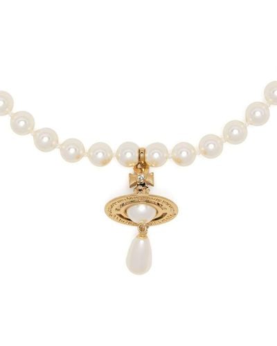 Vivienne Westwood Perlenkette mit Logo - Mettallic