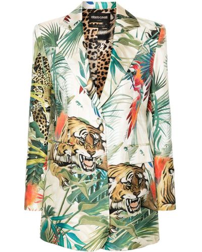 Roberto Cavalli Jungle-print Single-breasted Blazer - Green