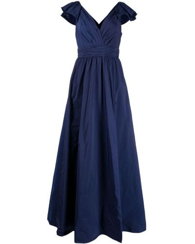 Marchesa Ruffled-detail Taffeta Gown - Blue