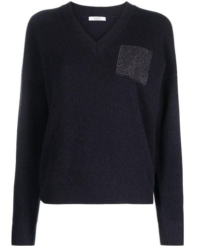 Peserico Metallic-threading V-neck Sweater - Blue