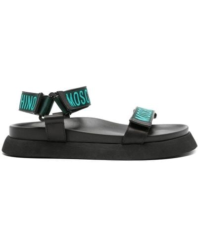 Moschino Embroidered-logo Leather Sandals - Green