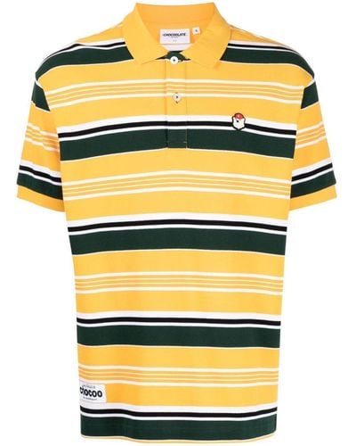Chocoolate Striped Cotton Polo Shirt - Yellow