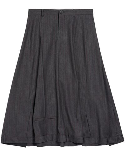 Balenciaga Pinstripe-pattern Midi Wool Skirt - Black