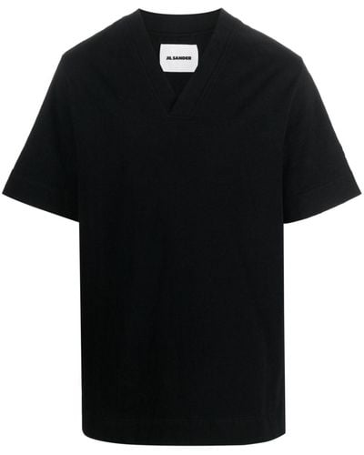 Jil Sander T-shirt en coton à col v - Noir