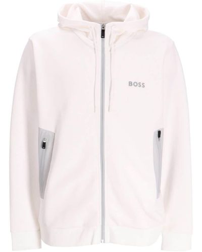 BOSS Logo-print Cotton Hoodie - Natural