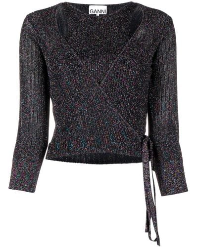 Ganni Sparkle Ribbed-knit Top - Black