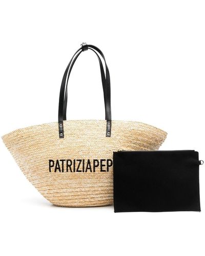 Patrizia Pepe Embroidered-logo Beach Bag - Black
