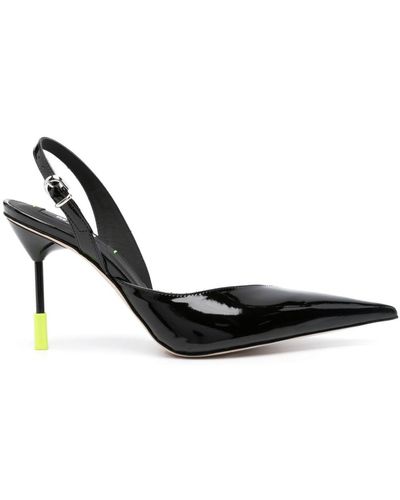 MSGM Heel-appliqué 95mm Leather Slingback Court Shoes - Black