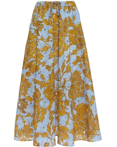 La DoubleJ Floral-print Cotton Midi Skirt - Yellow