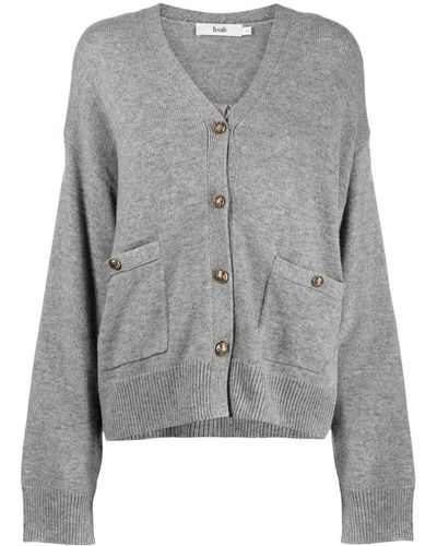 B+ AB Purl-knit Buttoned Cardigan - Grey