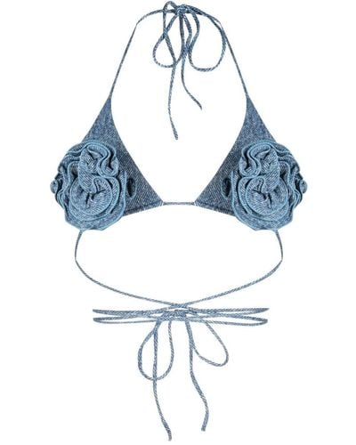Magda Butrym Floral-appliqué Denim Bikini Top - Blue